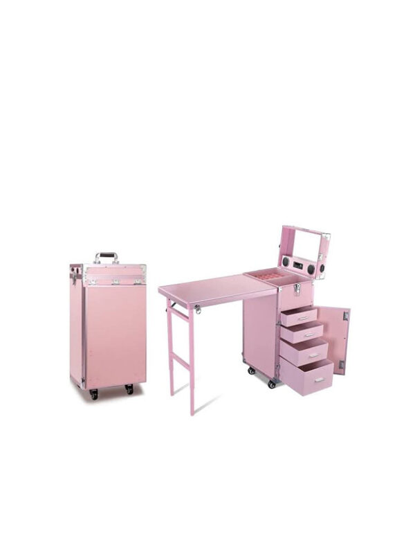 TES012 Maleta multifunción con mesa y altavoces rosa